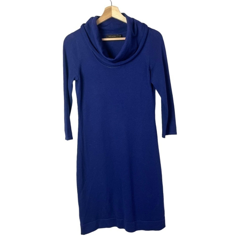 The Limited Blue Cowl Neck Wool Long Sleeve Sweater Dress S